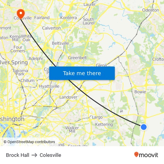 Brock Hall to Colesville map