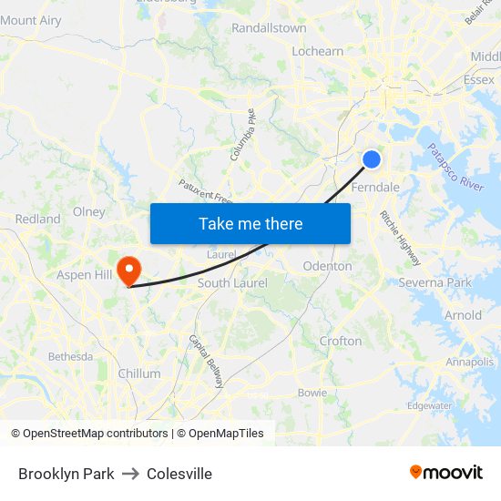 Brooklyn Park to Colesville map