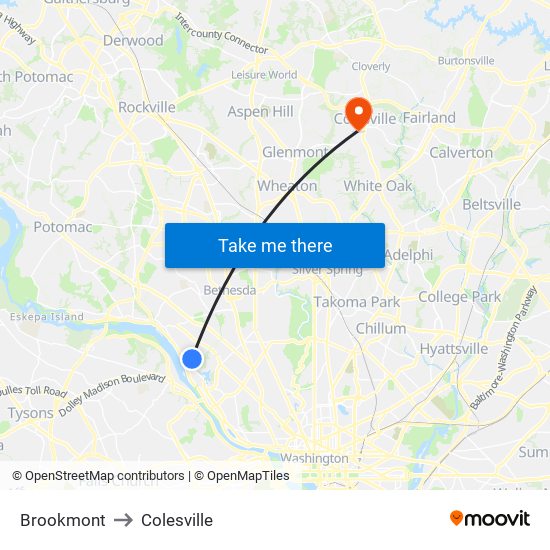 Brookmont to Colesville map