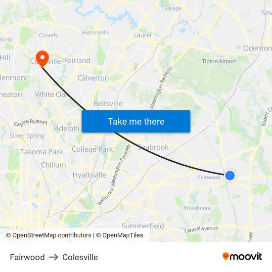 Fairwood to Colesville map