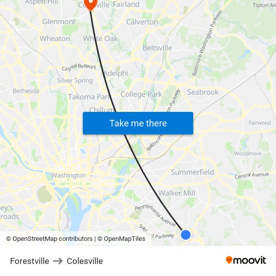 Forestville to Colesville map