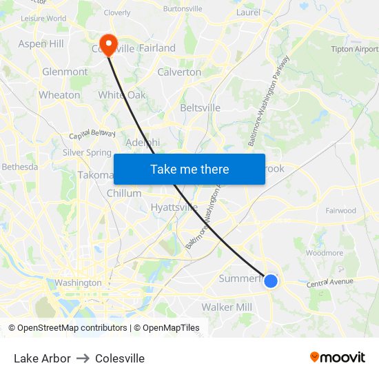 Lake Arbor to Colesville map