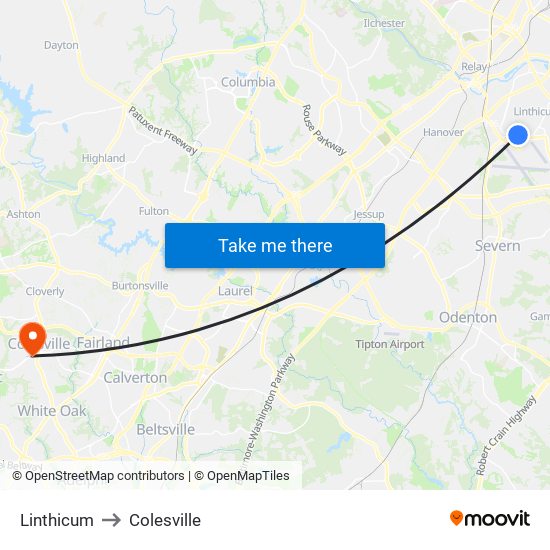 Linthicum to Colesville map