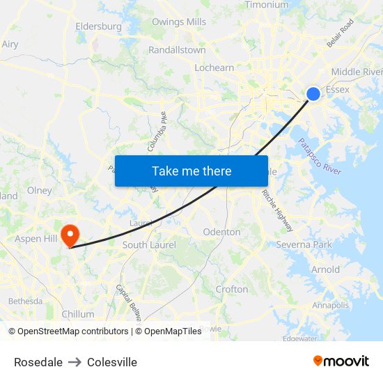 Rosedale to Colesville map