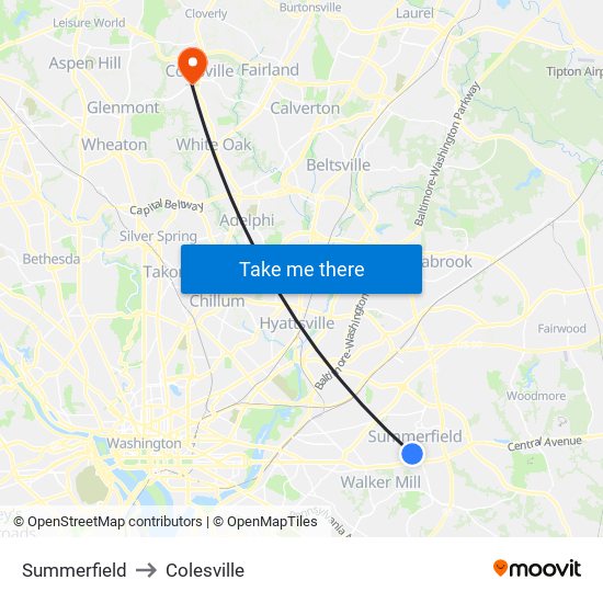 Summerfield to Colesville map