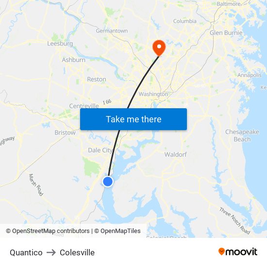 Quantico to Colesville map