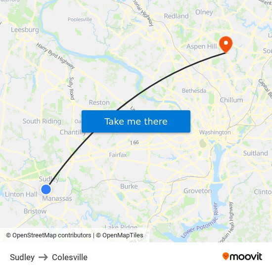 Sudley to Colesville map