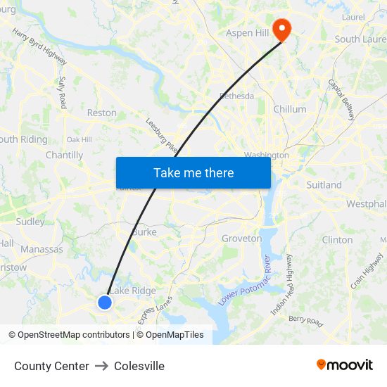 County Center to Colesville map