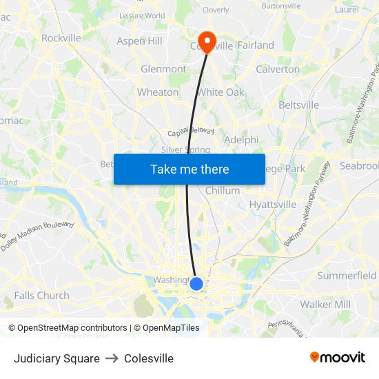 Judiciary Square to Colesville map