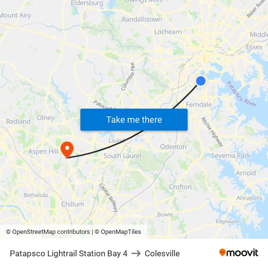 Patapsco Lightrail Station Bay 4 to Colesville map