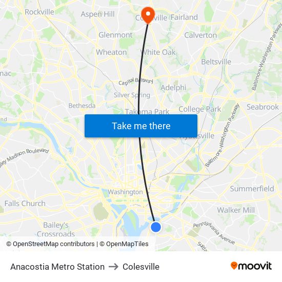 Anacostia Metro Station to Colesville map