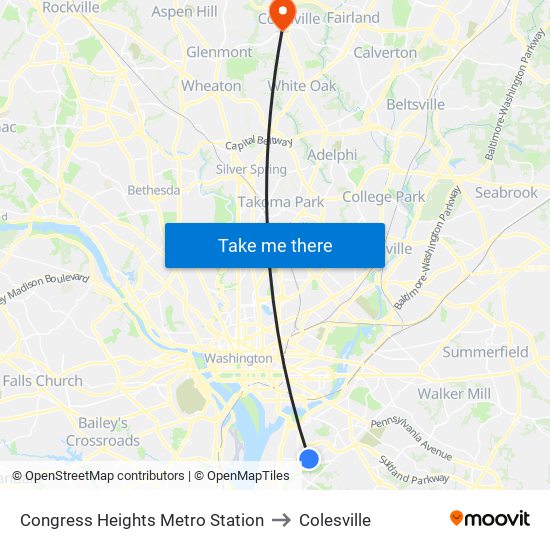 Congress Heights Metro Station to Colesville map