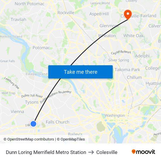 Dunn Loring Merrifield Metro Station to Colesville map