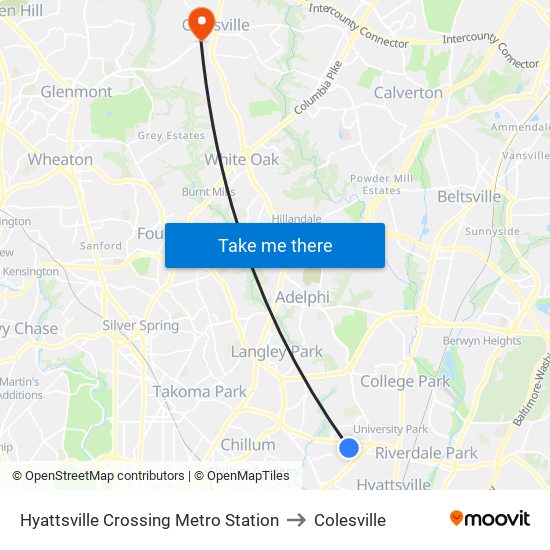 Hyattsville Crossing Metro Station to Colesville map