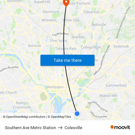 Southern Ave Metro Station to Colesville map