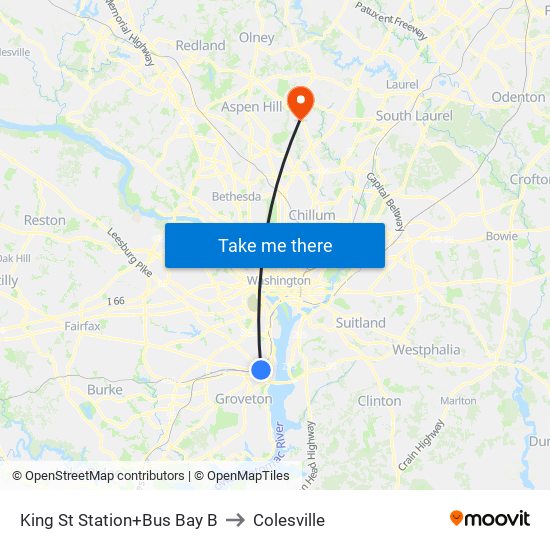 King Street-Old Town+Bay B to Colesville map