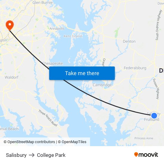 Salisbury to College Park map