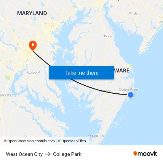 West Ocean City to College Park map
