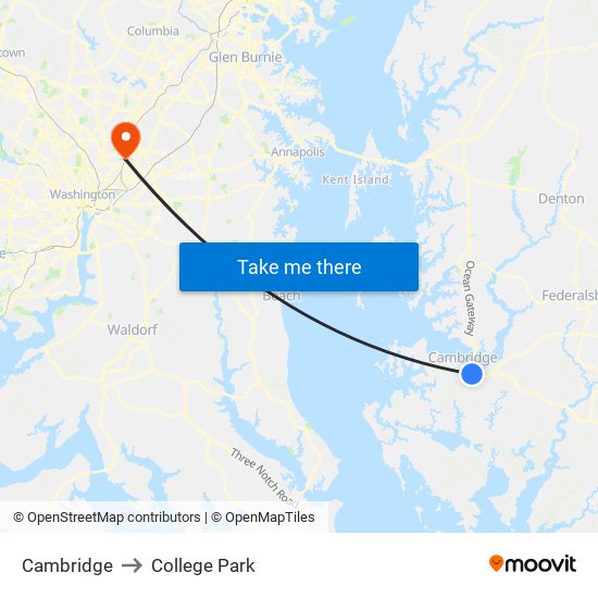 Cambridge to College Park map