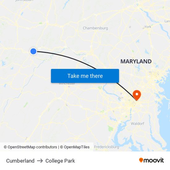 Cumberland to College Park map