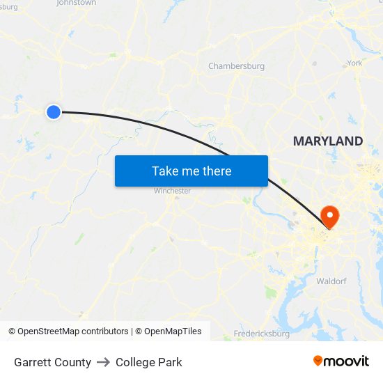 Garrett County to College Park map