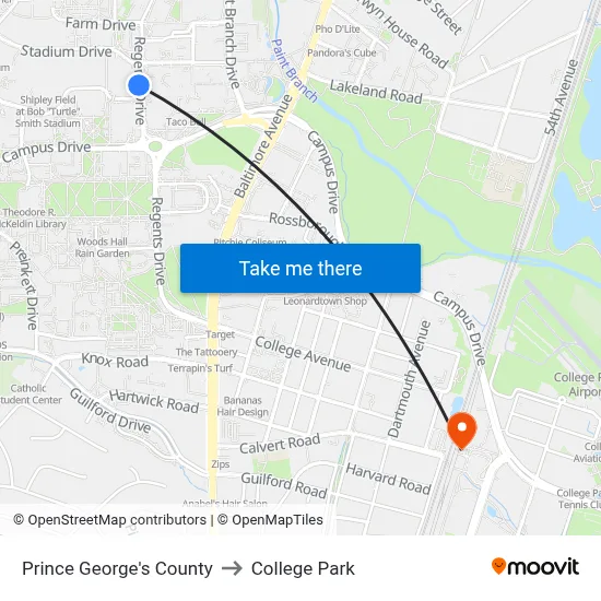 Prince George's County to College Park map