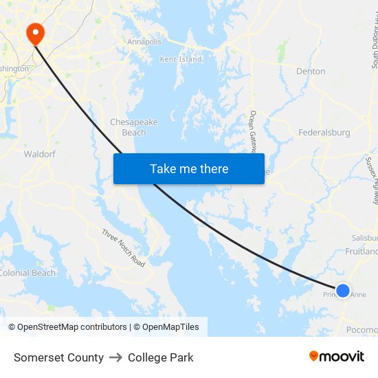 Somerset County to College Park map
