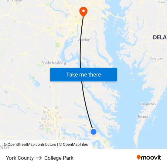 York County to College Park map