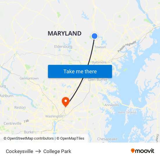 Cockeysville to College Park map