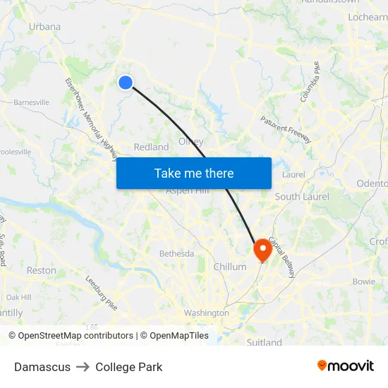 Damascus to College Park map