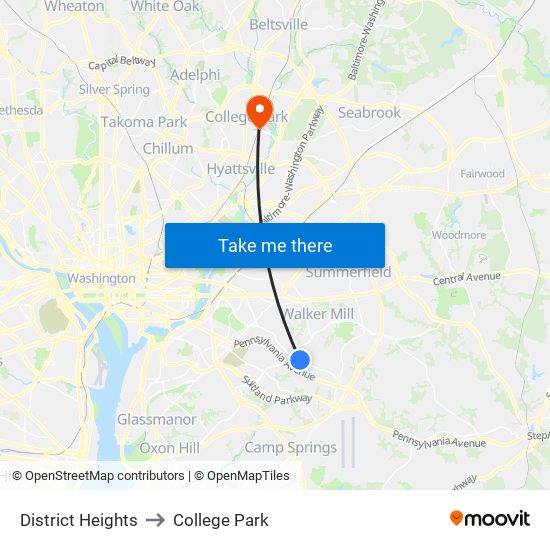 District Heights to College Park map