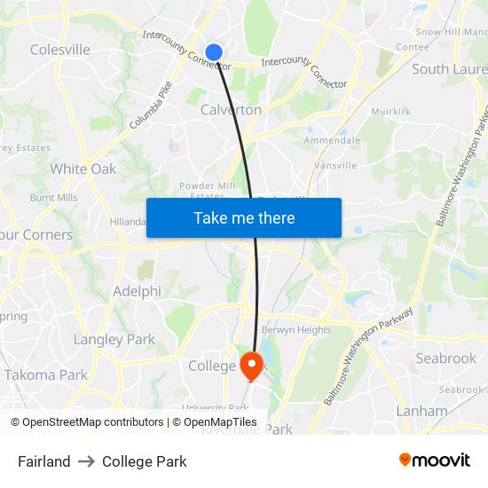 Fairland to College Park map