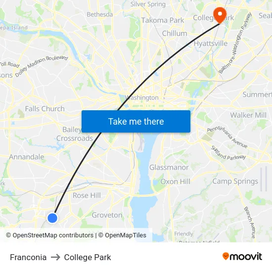 Franconia to College Park map