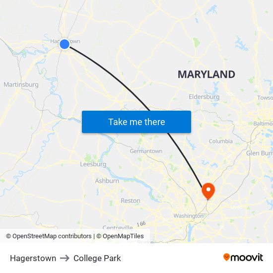 Hagerstown to College Park map