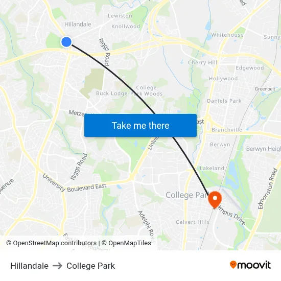 Hillandale to College Park map