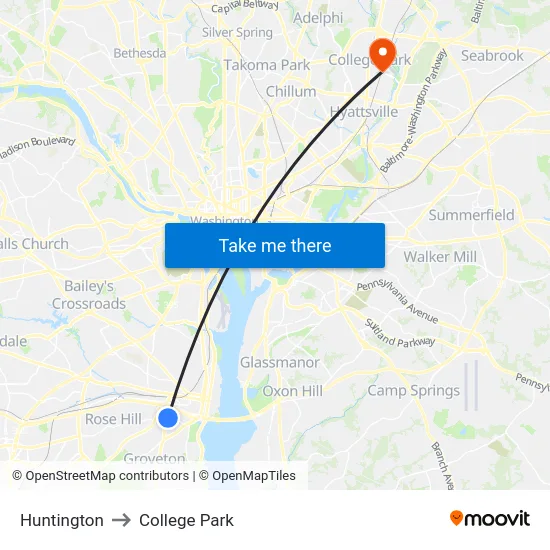 Huntington to College Park map
