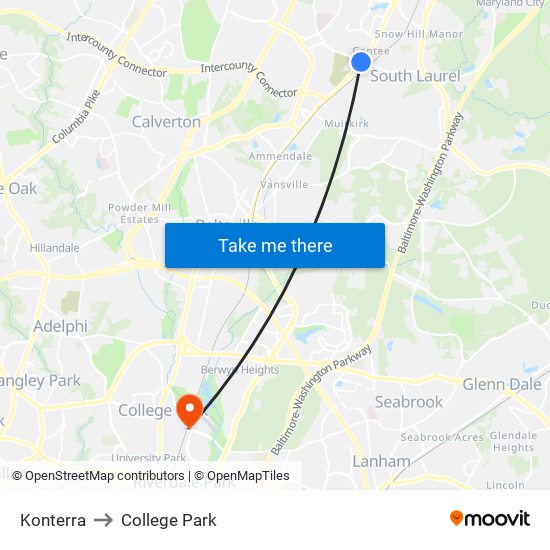 Konterra to College Park map