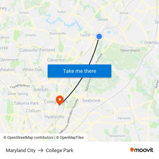 Maryland City to College Park map