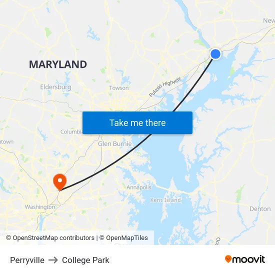 Perryville to College Park map