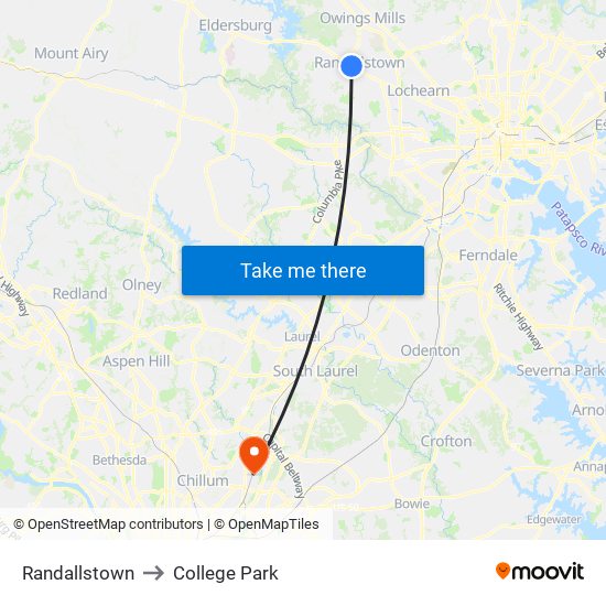 Randallstown to College Park map