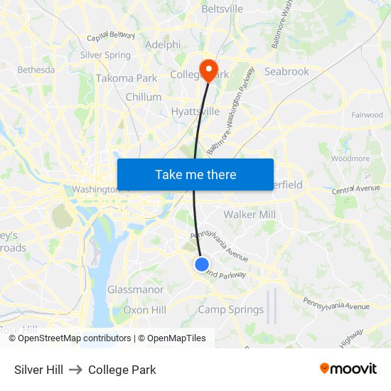 Silver Hill to College Park map