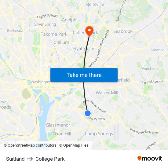 Suitland to College Park map