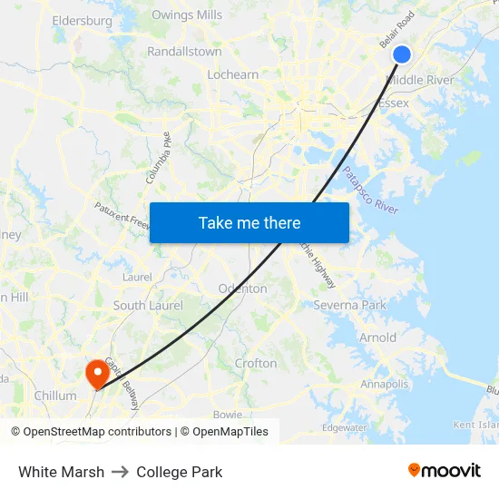 White Marsh to College Park map
