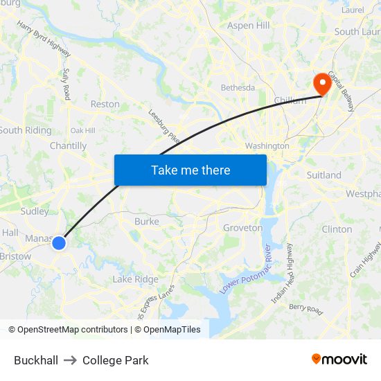 Buckhall to College Park map