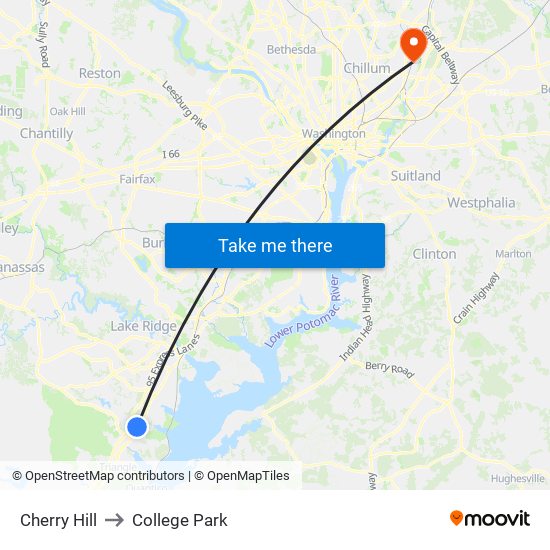 Cherry Hill to College Park map