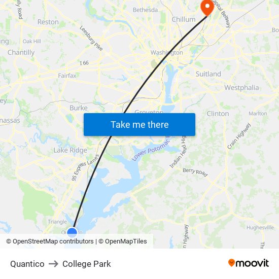 Quantico to College Park map