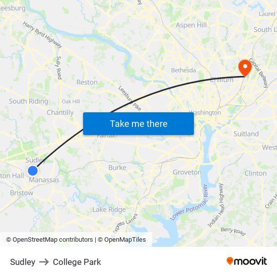 Sudley to College Park map