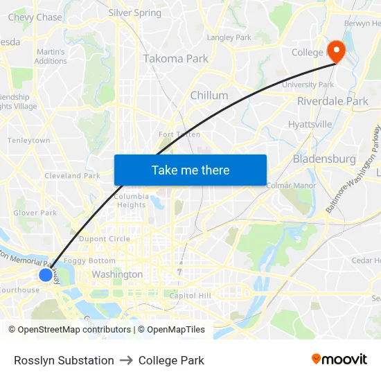 Rosslyn Substation to College Park map