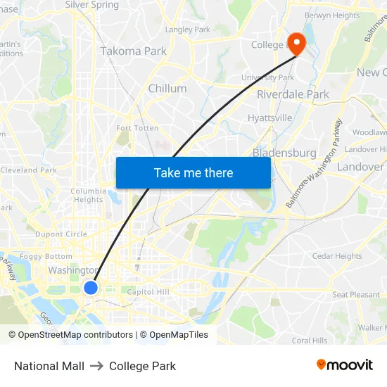 National Mall to College Park map