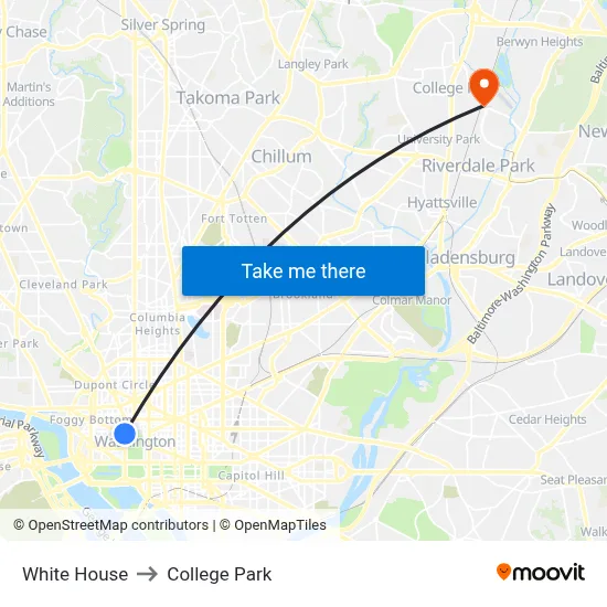White House to College Park map